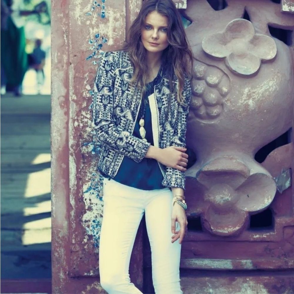 Anthropologie Hei Hei Tinsley Faifo Textured Pockets Blazer Raw Hem Jacket Boho